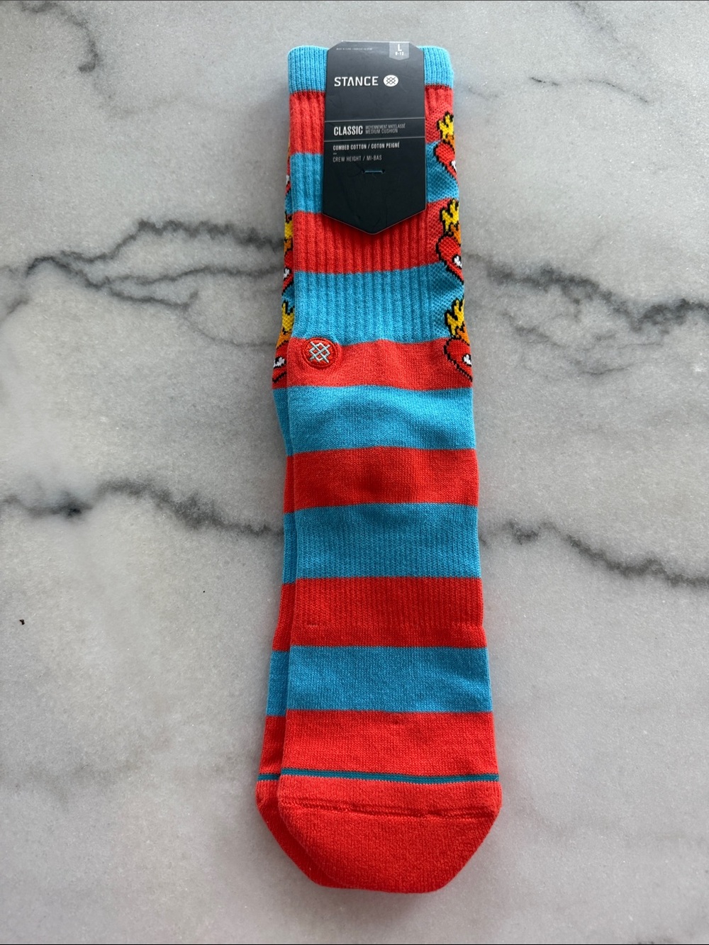 Stance Men’s Striped Crew Socks - Red & Blue with Flame Detail